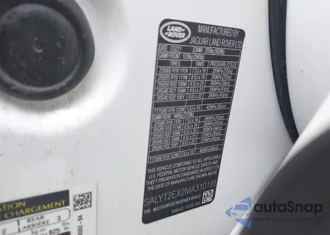 2021 Land Rover Range Rover Velar P250 R-Dynamic S z USA, uszkodzony, nr VIN SALYT2EX2MA310185